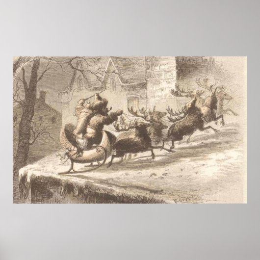  kerstman en rendier-illustratie poster (Voorkant)