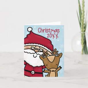 Kerstman en rendier jaar specifieke kerst feestdagen kaart