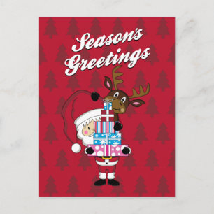 Kerstman en rendier kerst Briefkaart