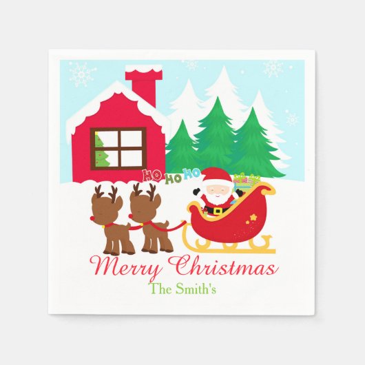 Kerstman en rendier kerstfeest servet (Voorkant)
