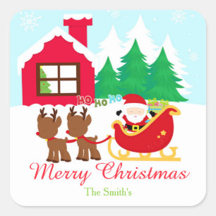 Kerstman en rendier kerstfeest vierkante sticker