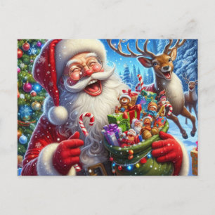 Kerstman en rendier kerstkaart feestdagenkaart