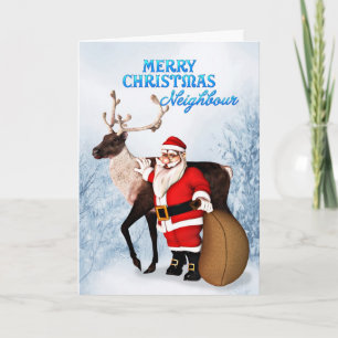 Kerstman en rendier kerstkaart voor buurman feestdagen kaart