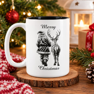 Kerstman en rendier Kerstmis Tweekleurige Koffiemok