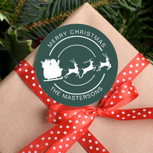 Kerstman en Rendier Modern Green Custom Ronde Sticker