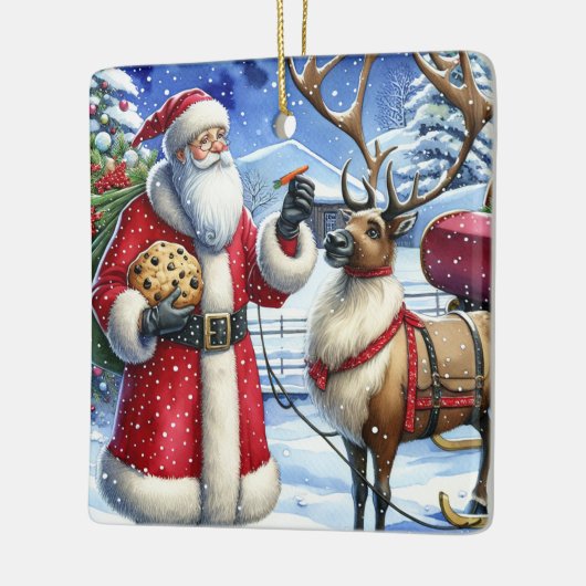 kerstman en rendier op kerst ooit keramisch ornament (Links)