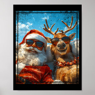 Kerstman en rendier selfie grappige kerstvakantie poster