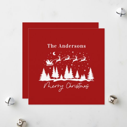 Kerstman en rendier slee van kerstkaart (Voorkant / Achterkant in situ)