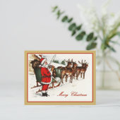 Kerstman en rendier vrolijk kerstfeest  feestdagenkaart (Staand voorkant)
