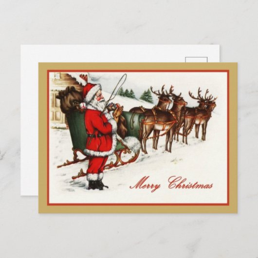 Kerstman en rendier vrolijk kerstfeest  feestdagenkaart (Voorkant / Achterkant)