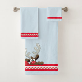 Kerstman en rendieren, blauw wit & rood bad handdoek