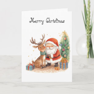 Kerstman en rendieren fantasierijke wenskaart kaart
