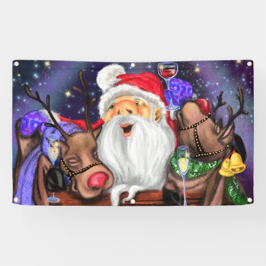 Kerstman en rendieren grappige kerstbanner spandoek (Horizontaal)