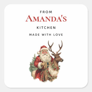  kerstman en rendieren kerstkeuken vierkante sticker