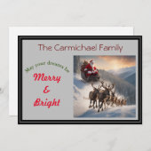 Kerstman en rendieren op kerstavond feestdagenkaart (Voorkant / Achterkant)