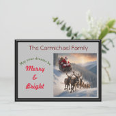 Kerstman en rendieren op kerstavond feestdagenkaart (Staand voorkant)