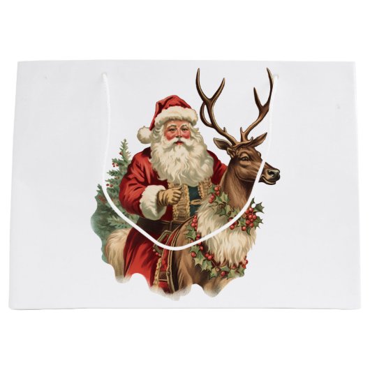 kerstman en rendierkerst groot cadeauzakje (Voorkant)