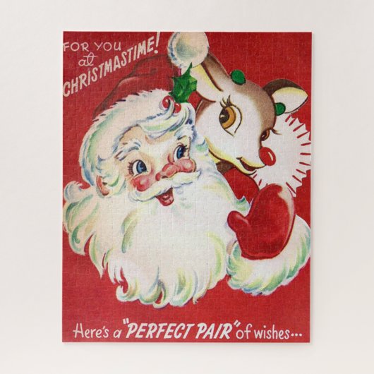 Kerstman en rendierretro  puzzel legpuzzel (Verticaal)