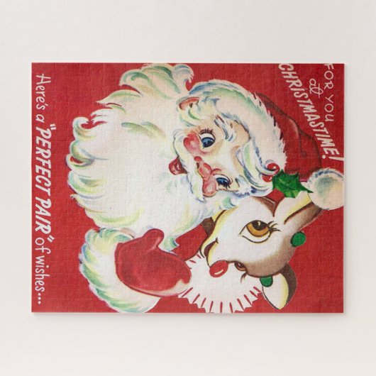 Kerstman en rendierretro  puzzel legpuzzel (Horizontaal)