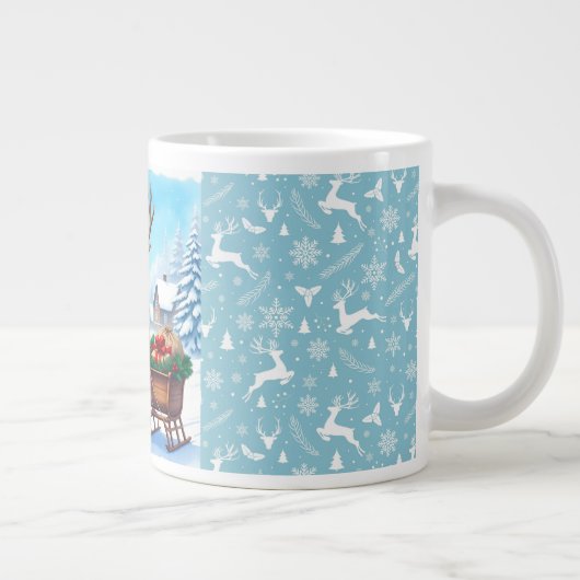 Kerstman en rendier's kerstreis extra grote beker (Rechts)