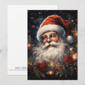 Kerstman en rode rozen feestdagenkaart (Voorkant / Achterkant)
