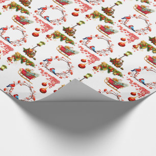 Kerstman en rode slee glanzend cadeaupapier
