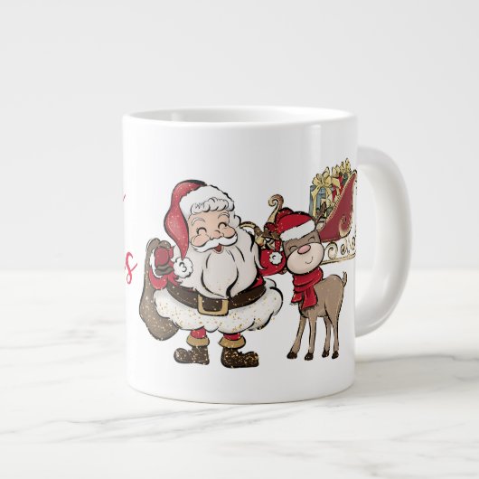Kerstman en Rudolph Aangepaste Naam Kerstmis Extra Grote Beker (Voorkant rechts)