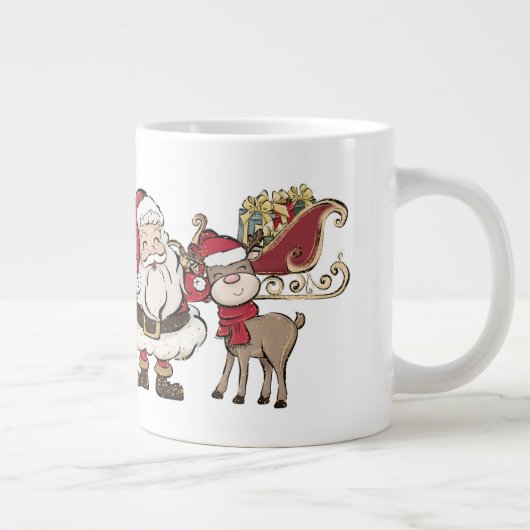 Kerstman en Rudolph Aangepaste Naam Kerstmis Extra Grote Beker (Rechts)