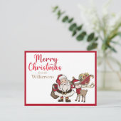 Kerstman en Rudolph Aangepaste Naam Kerstmis Feestdagenkaart (Staand voorkant)