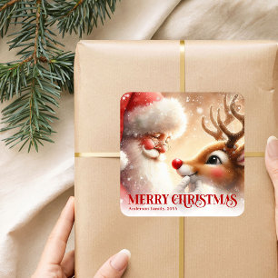 Kerstman en Rudolph Persoonlijke Kerst Kinderen Vierkante Sticker