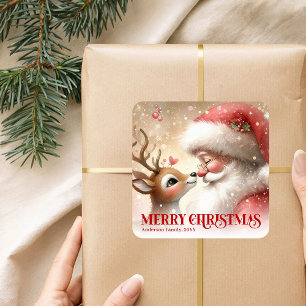 Kerstman en Rudolph Persoonlijke Kerst Vierkante Sticker