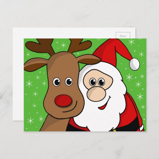 Kerstman en Rudolph sefie Feestdagenkaart (Voorkant / Achterkant)