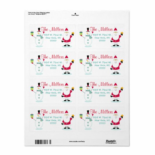 Kerstman en Sneeuwman Kerstmis Retouradres Etiket (Full Sheet)