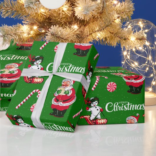 kerstman en sneeuwman met sneeuwpakpapier cadeaupapier (Feestdagen)