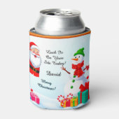 Kerstman en sneeuwman vieren kerst blikjeskoeler (Blikje Voorkant)