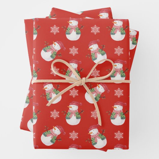 Kerstman en Snowflakes Red Inpakpapier Vel (In situ)