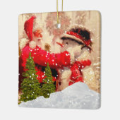 kerstman en Snowman kerstversiering Keramisch Ornament (Links)