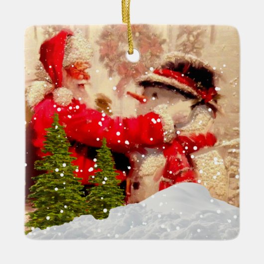 kerstman en Snowman kerstversiering Keramisch Ornament (Voorkant)