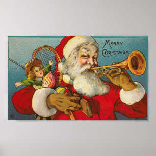 Kerstman en speelgoed poster