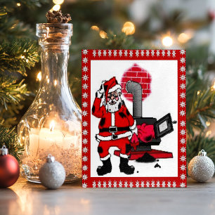  kerstman en steenkolenstovenbrander feestdagenkaart