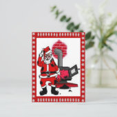  kerstman en steenkolenstovenbrander feestdagenkaart (Staand voorkant)