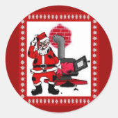 kerstman en steenkolenstovenbrander ronde sticker (Voorkant)