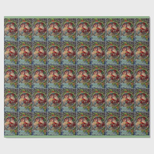 Kerstman en sterengel 1912 cadeaupapier (Vlak)