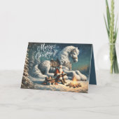 Kerstman en Witte Paard Magisch Feestdagen Kaart (Voorkant)