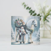 Kerstman en Witte Paard Magisch Feestdagenkaart (Staand voorkant)