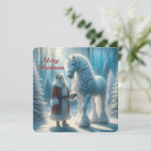 Kerstman en Witte Paard Magisch Feestdagenkaart (Staand voorkant)