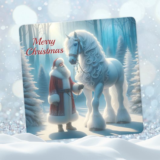 Kerstman en Witte Paard Magisch Feestdagenkaart