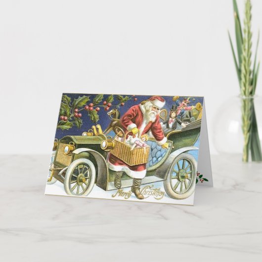 Kerstman en zijn auto kerst Kaart (Voorkant)