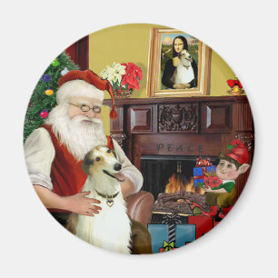 Kerstman en zijn Borzoi Magneet
