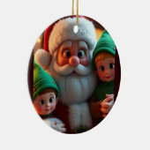 Kerstman en zijn elfen keramisch ornament (Rechts)